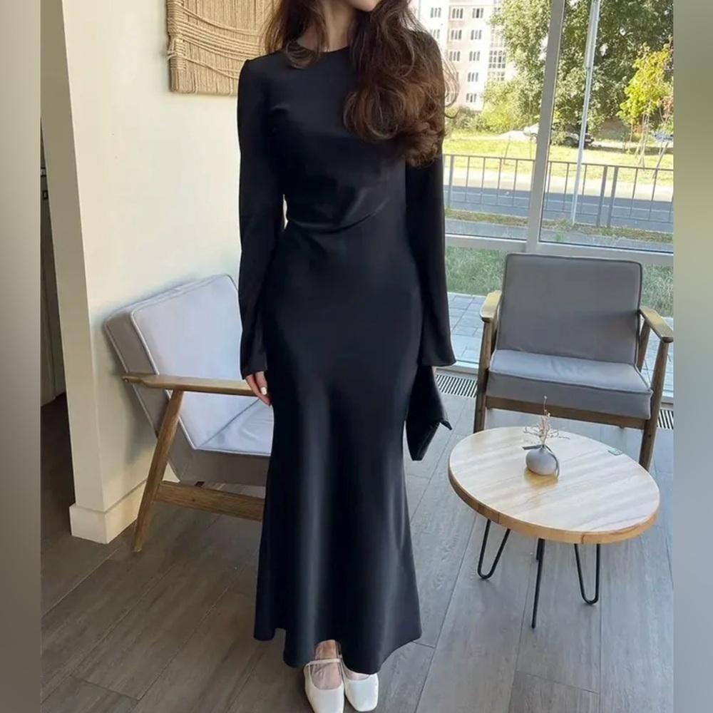 NWOT Satin Long Sleeve Black Dress